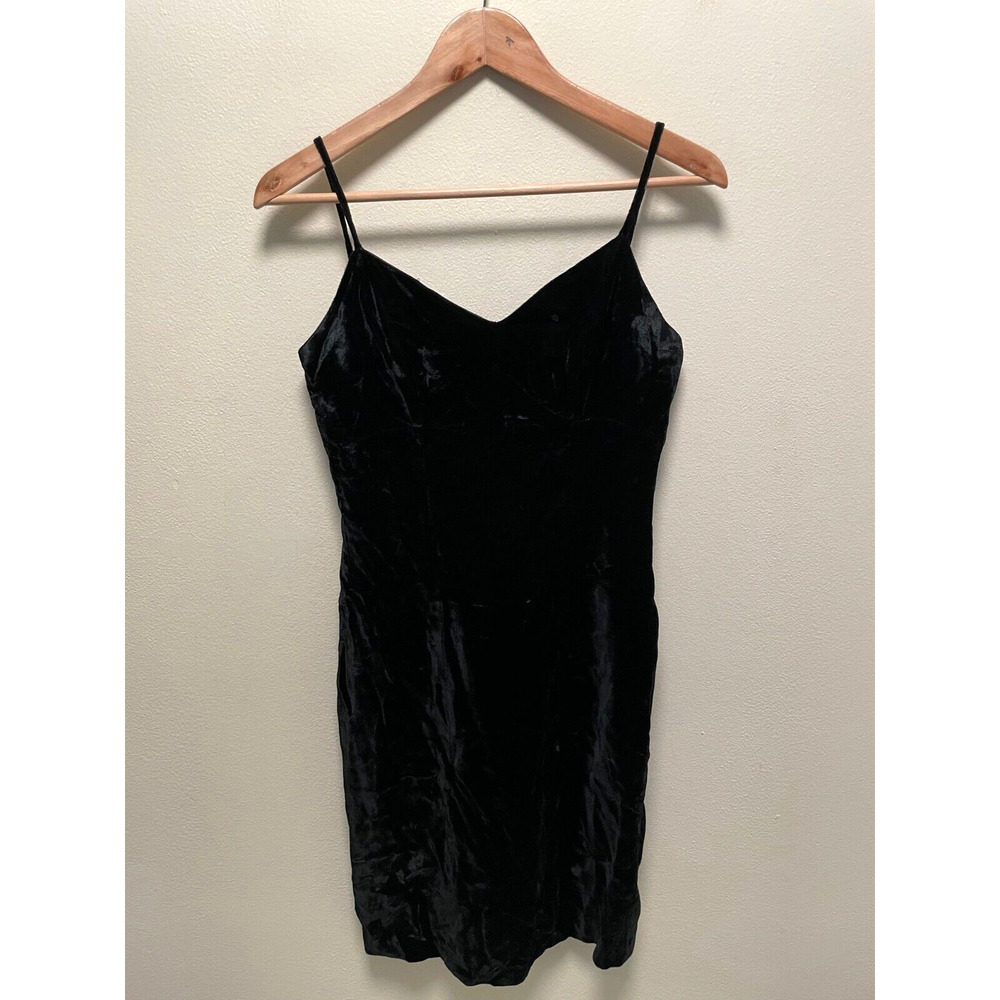 Vintage La Nuit Juniors Mini Dress Size 7 Black Velvet Strappy Witchy Goth 90s